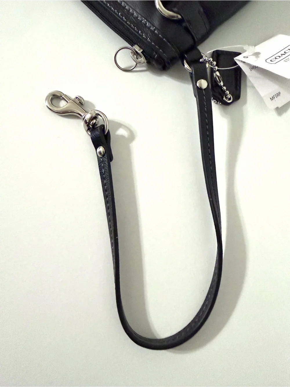 Coach Black Leather Wristlet Mini Bag Clutch w/ Silver-Tone Hardware